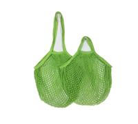Bolsa de malla de algodón plegable de mano, bolsa de malla reutilizable para frutas, bolsillo de malla tejida ahuecado para almacenamiento de cocina (verde, M)