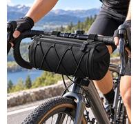 Bolsa de manillar para Focus Aventura, negra con cremallera | Bolsa de bicicleta negra con cremallera, cordón elástico, bolsillo lateral de malla y correas de fijación.