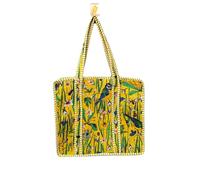 Bolsa de mano acolchada de algodón, estampado floral amarillo, grande, 16 x 6 x 18 pulgadas, correas dobles para el hombro