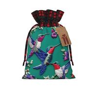 Bolsa de mano bordada de colibríes con diseño de flores y colibríes, 11,9 x 17,5 cm, con cordón para regalo elegante de Halloween