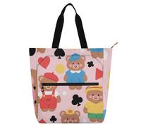 Bolsa de mano con diseño de oso de póquer marrón de dibujos animados para niños, estudiantes, adultos, impermeable, reutilizable, bolsa de playa con cremallera para la universidad, compras, playa