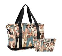 Bolsa de mano con diseño retro de vaca occidental para mujer, color beige, con bolsillo para mojado y correa ajustable, plegable, para hombres y mujeres