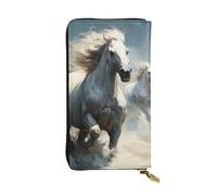 Bolsa de mano de 7.5 x 4.1 pulgadas de largo, cartera de cuero de caballos corriendo salvajes en el río, compartimento con cremallera de gran capacidad, un buen regalo para amigos, Negro -, Talla