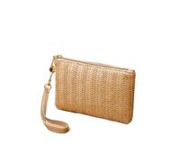 Bolsa de mano de paja tejida con pulsera, moderna, bohemia, cremallera, monederos pequeños, gran capacidad, cartera para teléfono femenino, bolsa de cosméticos, café, Talla única