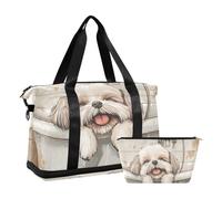 Bolsa de mano de Shih Tzu Dogs, diseño vintage de dibujos animados para bañera o gimnasio, bolsa de transporte con correa ajustable para viajes de negocios, multifuncional, Bañera vintage de dibujos