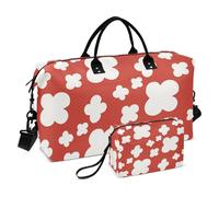 Bolsa de mano de viaje con diseño de nubes blancas sobre fondo rojo, bolsa de fin de semana, bolsa de gimnasio con correa ajustable para viajes, juego de 2 piezas, Nubes blancas sobre fondo rojo, 1