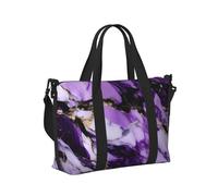 Bolsa de mano de viaje con estampado de mármol morado para mujeres y hombres, ligera, plegable, para viajes de fin de semana, gimnasio, vacaciones