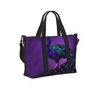Bolsa de mano de viaje con estampado de pavo real morado, portátil, plegable, para fin de semana, viajes, gimnasio, vacaciones