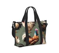 Bolsa de mano de viaje con estampado de pollo y gallo para mujeres y hombres, ligera, plegable, para viajes de fin de semana, gimnasio, vacaciones