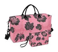 Bolsa de mano de viaje grande con flores negras sobre fondo rubor, bolsa de mano para aeropuerto, bolsa de mano deportiva con correa ajustable para yoga, plegable, Flores negras sobre fondo rubor, 1