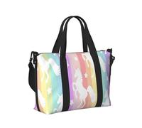 Bolsa de mano de viaje ligera y plegable con estampado de unicornios en rayas coloridas para viajes de fin de semana, vacaciones, avión