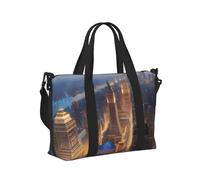 Bolsa de mano de viaje ligera y plegable con imagen de ciudad para mujeres y hombres, vacaciones, aventuras al aire libre