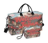 Bolsa de mano de viaje para fin de semana con artículos de aseo para entrenamiento, juego de 2 piezas con texto en inglés "Welcome To Japan Scenery Culture"