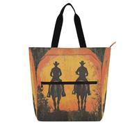 Bolsa de mano decorativa para niños, mujeres y hombres, vaquero occidental, marrón salvaje oeste, bolsa grande para biblioteca, bolsa de hombro con bolsillos para la escuela y el tiempo de juego, arco