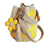 Bolsa de mano hecha a mano con flores de ganchillo, bolsa de hombro de algodón ligero con bonito dije de flor y borla, espaciosa bolsa de mercado vintage para playa, picnic, viajes, salidas diarias