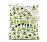 Bolsa de mano inspirada en la película de dibujos animados de Muppet Kermit Frog Character Lovers Gift Karma Is A Frog Shoulder Bag WDW Magic Kingdom Gift, Karma Frog Tote, 35*40cm
