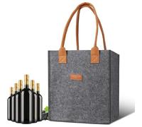 Bolsa de mano para copas de vino, 6 divisiones, bolsa de viaje para botella de vino, bolsa de cerveza de mano, reutilizable, para aperitivos, suministros de punto, Gray, Refer to