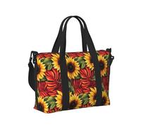 Bolsa de mano para laptop para mujer, para el trabajo, con estampado de girasol y hojas rojas, para fin de semana, para mujer, viajes, gimnasio, bolsa de lona para hombres, artículos personales