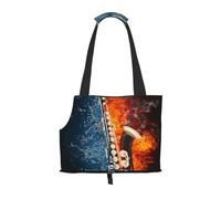 Bolsa de Mano para Mascotas, Bolso de Mano portátil de Viaje para Perros con Hebilla de Metal de Seguridad para Caminatas en el Metro, Saxofón en Fuego y Agua.
