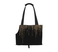 Bolsa de Mano para Mascotas, Bolso de Mano portátil de Viaje para Perros con Hebilla de Metal de Seguridad para Caminatas en el Metro, Flecos de Brillo Brillante de Oro Negro