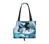 Bolsa de Mano para Mascotas, Bolso de Mano portátil de Viaje para Perros con Hebilla de Metal de Seguridad para Caminatas en el Metro, Ola de orcas orcas