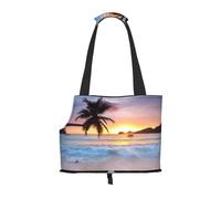 Bolsa de Mano para Mascotas, Bolso de Mano portátil de Viaje para Perros con Hebilla de Metal de Seguridad para Caminatas en el Metro, Amanecer Tropical Palmera Isla