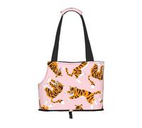 Bolsa de Mano para Mascotas, Bolso de Mano portátil de Viaje para Perros con Hebilla de Metal de Seguridad para Caminatas en el Metro, Tigres Lindos Animales de Circo sobre el Fondo Rosa