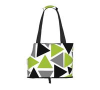 Bolsa de Mano para Mascotas, Bolso de Mano portátil de Viaje para Perros con Hebilla de Metal de Seguridad para Caminatas en el Metro, Triángulos Aleatorios Verde Lima Gris Negro sobre Blanco
