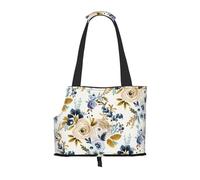 Bolsa de Mano para Mascotas, Bolso de Mano portátil de Viaje para Perros con Hebilla de Metal de Seguridad para Caminatas en el Metro, Mostaza Azul Floral