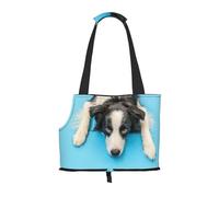 Bolsa de Mano para Mascotas, Bolso de Mano portátil de Viaje para Perros con Hebilla de Metal de Seguridad para Caminatas en el Metro, Perro Cachorro Gracioso Border Collie sobre Fondo Azul