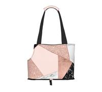 Bolsa de Mano para Mascotas, Bolso de Mano portátil de Viaje para Perros con Hebilla de Metal de Seguridad para Caminatas en el Metro, Rosa Oro Brillo Negro Blanco Mármol Geométrico