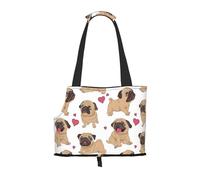 Bolsa de Mano para Mascotas, Bolso de Mano portátil de Viaje para Perros con Hebilla de Metal de Seguridad para Caminatas en el Metro, Cachorros Pugs Divertidos Dibujos Animados