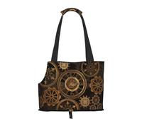 Bolsa de Mano para Mascotas, Bolso de Mano portátil de Viaje para Perros con Hebilla de Metal de Seguridad para Caminatas en el Metro, Reloj Engranajes Bronce Siglo