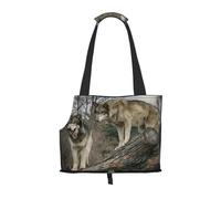 Bolsa de Mano para Mascotas, Bolso de Mano portátil de Viaje para Perros con Hebilla de Metal de Seguridad para Caminatas en el Metro, Lobo Impreso