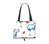 Bolsa de Mano para Mascotas, Bolso de Mano portátil de Viaje para Perros con Hebilla de Metal de Seguridad para Caminatas en el Metro, Acuarela Lindo Hipopótamo Sandía