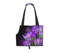 Bolsa de Mano para Mascotas, Bolso de Mano portátil de Viaje para Perros con Hebilla de Metal de Seguridad para Caminatas en el Metro, Hojas Verdes y Flores moradas Impresas.