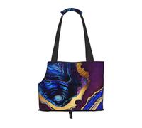 Bolsa de Mano para Mascotas, Bolso de Mano portátil de Viaje para Perros con Hebilla de Metal de Seguridad para Caminatas en el Metro, Ágata Abstracta Púrpura, Azul, Oro