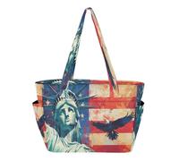 Bolsa de mano para mujer, bolsa de playa con cremallera para viajes diarios con bolsillos, bandera del Día de los Presidentes de Estados Unidos y Lady Liberty