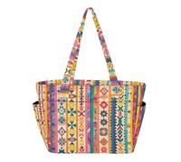 Bolsa de mano para mujer, bolsa de trabajo para viajes y viajes diarios, con compartimentos con formas abstractas tradicionales