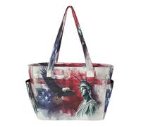 Bolsa de mano para mujer, bolsas de playa para enfermeras, viajes, trabajo, con bolsillo, bandera del Día de los Presidentes de Estados Unidos y Lady Liberty