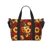Bolsa de mano para portátil para mujer, trabajo - Bolsa de gimnasio de girasol a cuadros rojos para mujeres y hombres, bolsas de viaje cruzadas para mujeres y hombres, bolsas de viaje nocturnas para