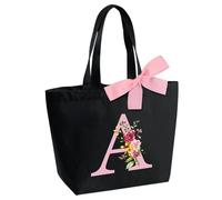 Bolsa de Mano Personalizada con Inicial, Mujer Bolsos Tote Bag Shopper, Regalos para Mujer Alfabeto Bolsa, Adecuada para Bodas, Cumpleaños, Navidad, Regalo para mamás, amigas, damas de honor(A)