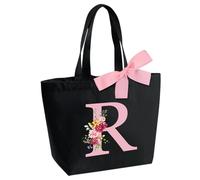 Bolsa de Mano Personalizada con Inicial, Mujer Bolsos Tote Bag Shopper, Regalos para Mujer Alfabeto Bolsa, Adecuada para Bodas, Cumpleaños, Navidad, Regalo para mamás, amigas, damas de honor(R)