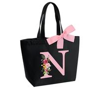 Bolsa de Mano Personalizada con Inicial, Mujer Bolsos Tote Bag Shopper, Regalos para Mujer Alfabeto Bolsa, Adecuada para Bodas, Cumpleaños, Navidad, Regalo para mamás, amigas, damas de honor(N)