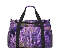 Bolsa de mano plegable con estampado de campo de lavanda morada, gran capacidad, para escapadas de fin de semana en avión