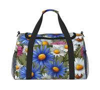 Bolsa de mano plegable con estampado de flores y acianos, gran capacidad, para escapadas de fin de semana en avión