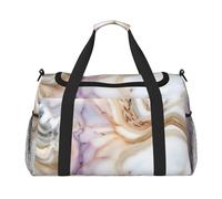 Bolsa de mano plegable con estampado de mármol rojo y blanco de gran capacidad para escapadas de fin de semana en avión
