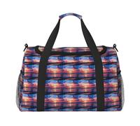 Bolsa de mano plegable con estampado de palmera y puesta de sol con cremallera impermeable para escapadas de fin de semana