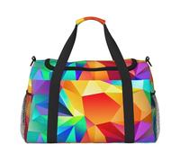 Bolsa de mano plegable con estampado geométrico arcoíris de gran capacidad para mujer, para viajes en avión