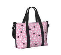 Bolsa de mano plegable portátil con estampado de ovejas blancas sobre fondo rosa para mujeres y hombres para viajes de fin de semana